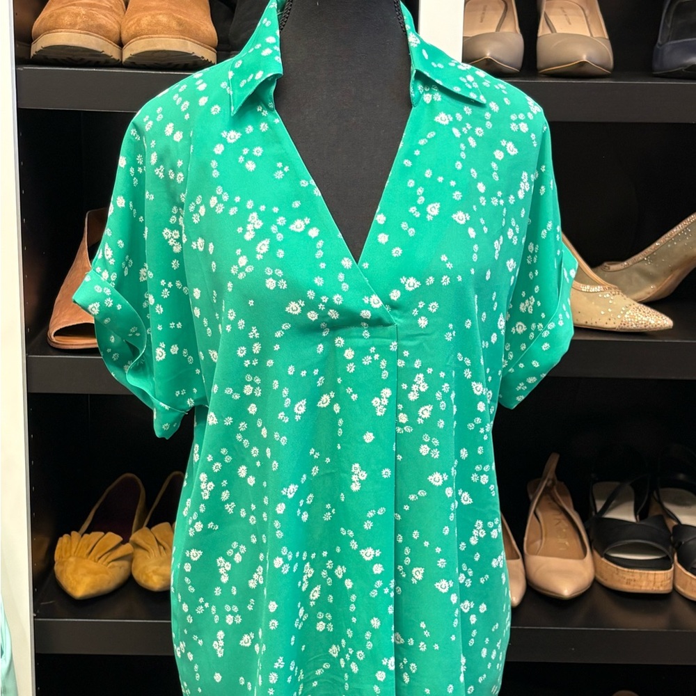 CAbi Green Floral Women's Blouse